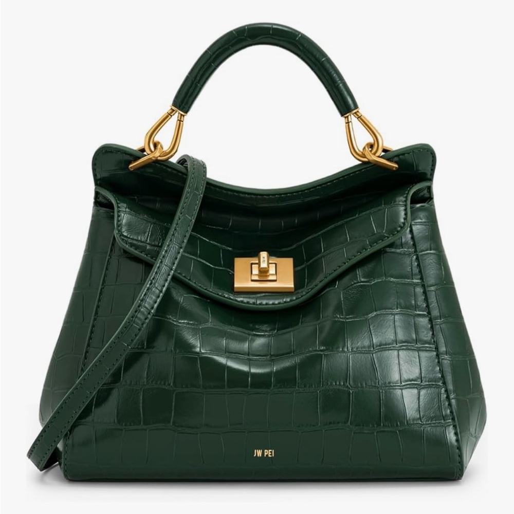JW PEI Green Croc-Embossed Satchel with Structured Design